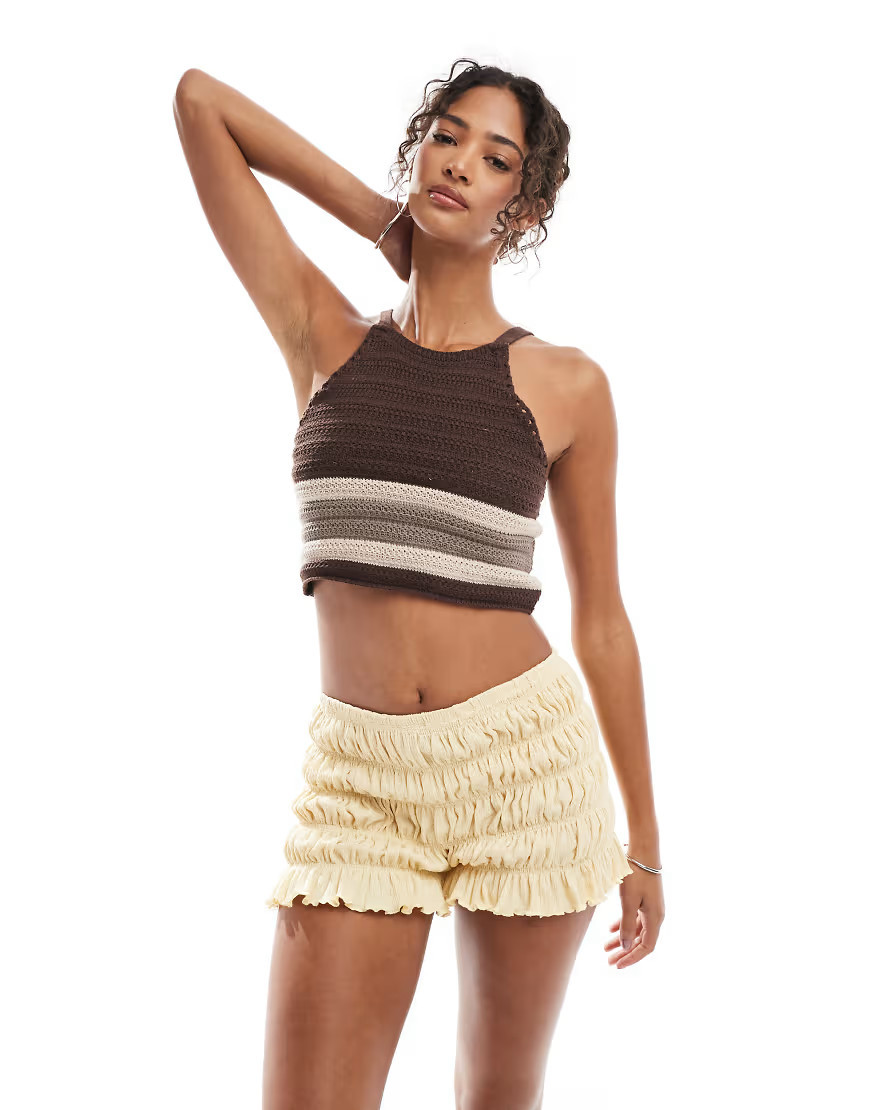 ASOS DESIGN shirred texture micro shorts in buttermilk-Yellow | ASOS (Global)