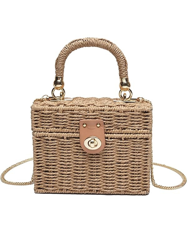 Summer Straw Purse Beach Shoulder Bags for Women Cute Wicker Woven Basket Tote Box Purse Vacation... | Amazon (US)