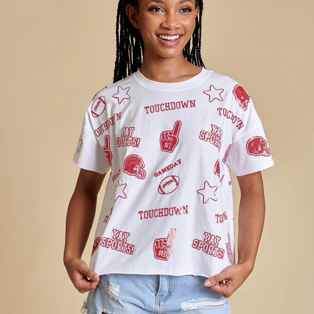 Sequin Football Tee | Stewart Simmons