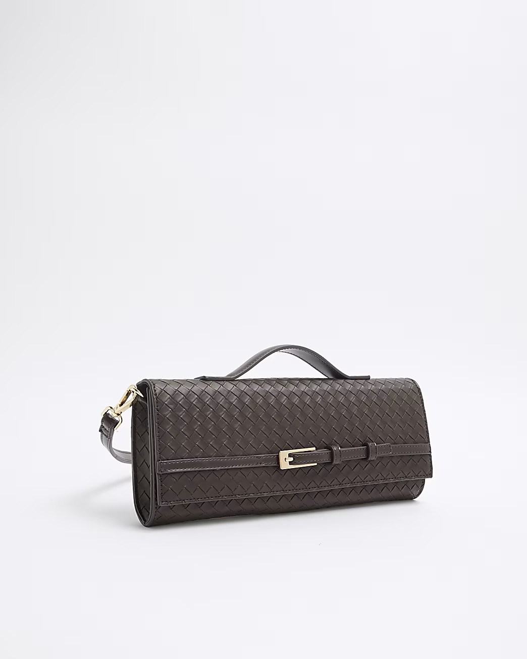 Brown Woven Buckle Crossbody Strap Clutch Bag | River Island (UK & IE)