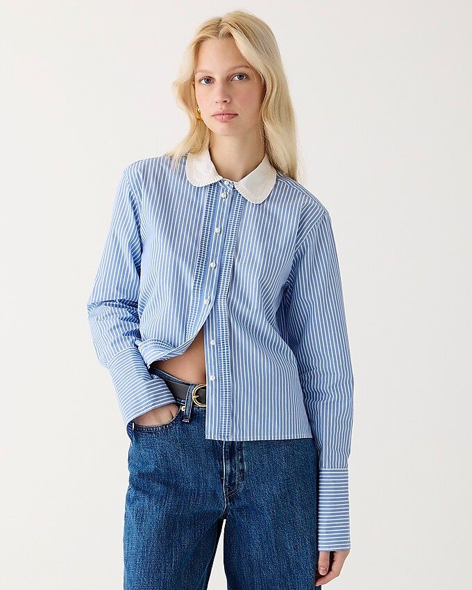 Cropped garçon shirt with pearl buttons in stripe | J.Crew US