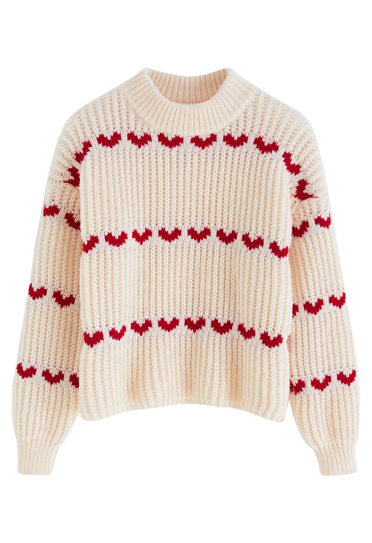 Rows of Heart Chunky Hand Knit Sweater | Chicwish