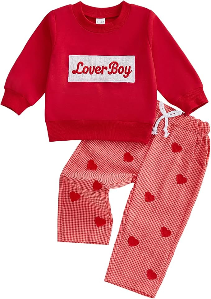 JLKGICF St Patricks Day Baby Boy Outfit Long Sleeve Clover Sweatshirt Striped Pants Toddler Boy S... | Amazon (US)