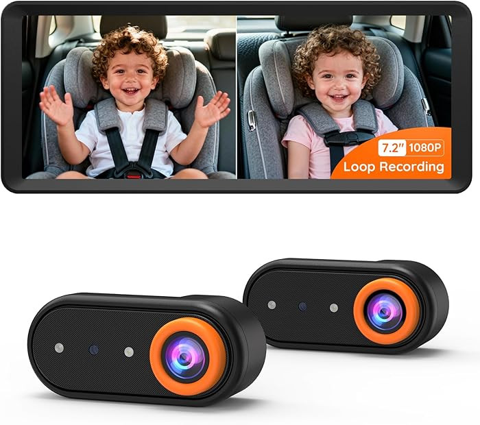 BM5 MAX 1080P HD Dual Baby Car Camera with Recording, 7.2” Split Screen Monitor for 2 Kids, Dua... | Amazon (US)