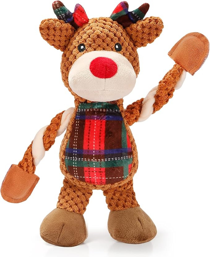 Senneny Dog Christmas Toys Reindeer, Classic Red Green Tartan Plaid Squeaky Toys for Dogs Puppy, ... | Amazon (US)