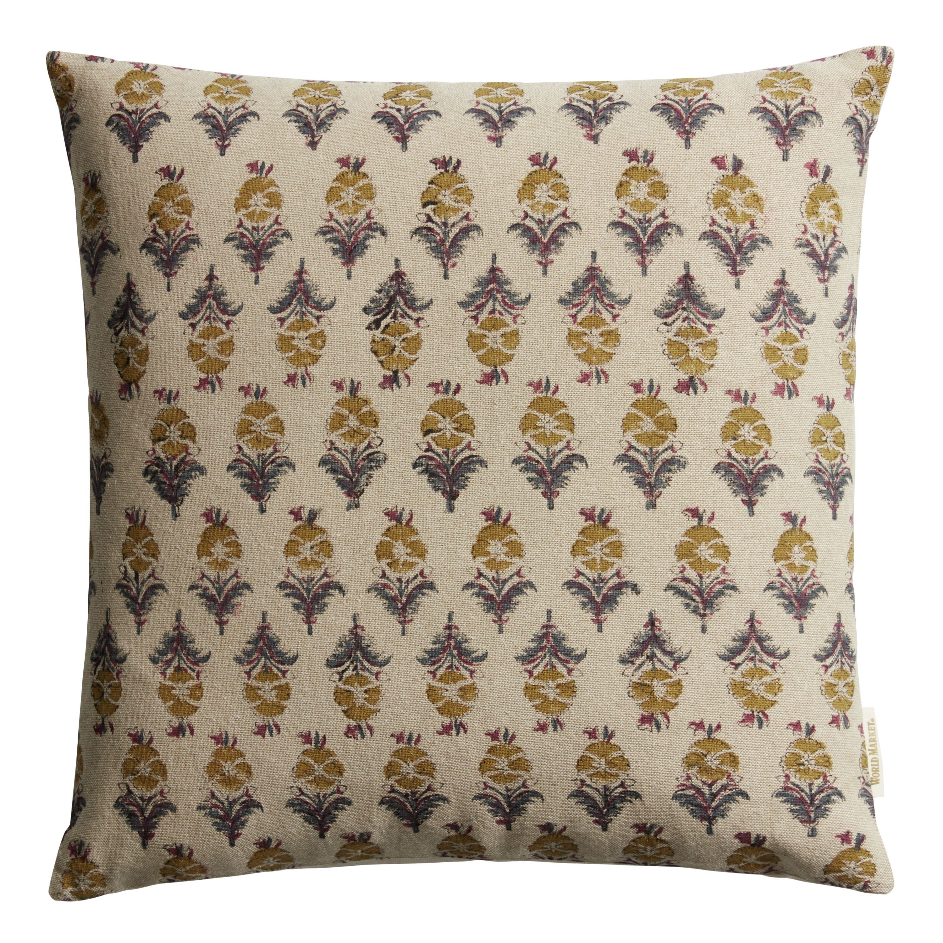 Floral Jaipur Block Print Throw Pillow With Buttons | World Market