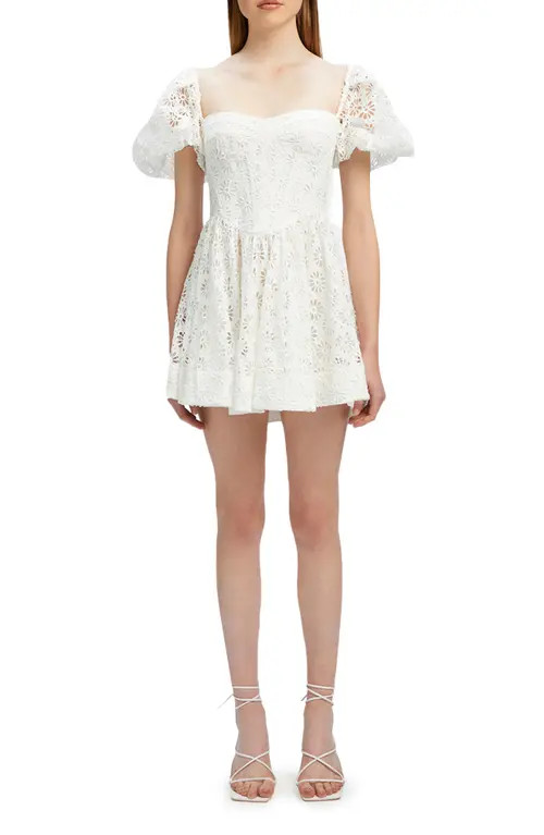 Bardot Kiah Eyelet Embroidered Corset Cotton Minidress in Orchid White at Nordstrom, Size 4 | Nordstrom