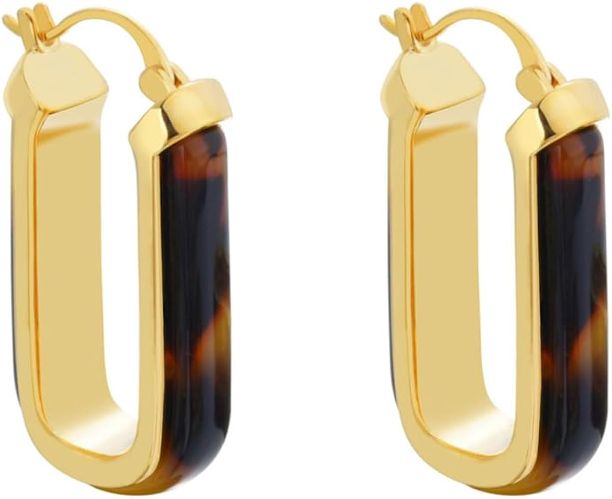 Leopard Print Oval Hoop Earrings for Women Dainty Simple Acrylic Brown Leopard Chunky Huggie Hoop... | Amazon (US)