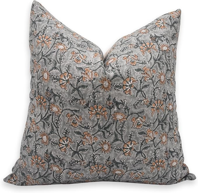 Handmade Block Print Thick Linen 20x20 Throw Vintage Pillowcase Cushion Cover with Zipper for Sof... | Amazon (US)