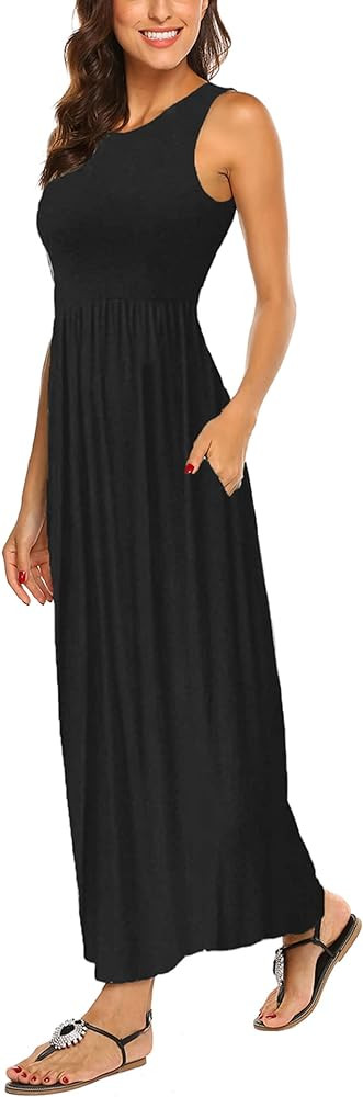 Hount Women's Summer Sleeveless Striped Flowy Casual Long Maxi Dress with Pockets | Amazon (US)