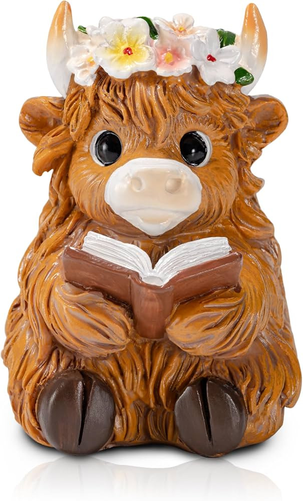 Highland Cow Figurine for Book Shelf Decor, Highland Cows Themed Gifts for Women, Resin Figures H... | Amazon (US)