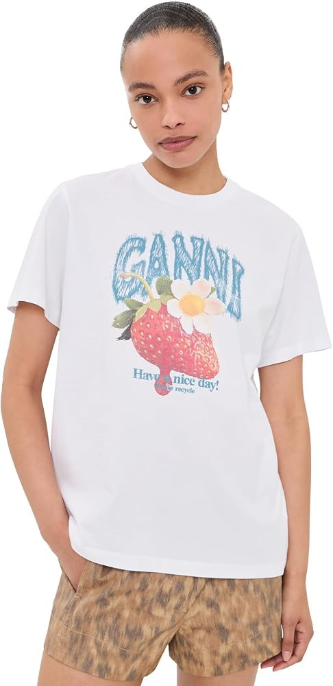 Ganni Women's Basic Cotton Jersey Strawberry Print Tee | Amazon (US)