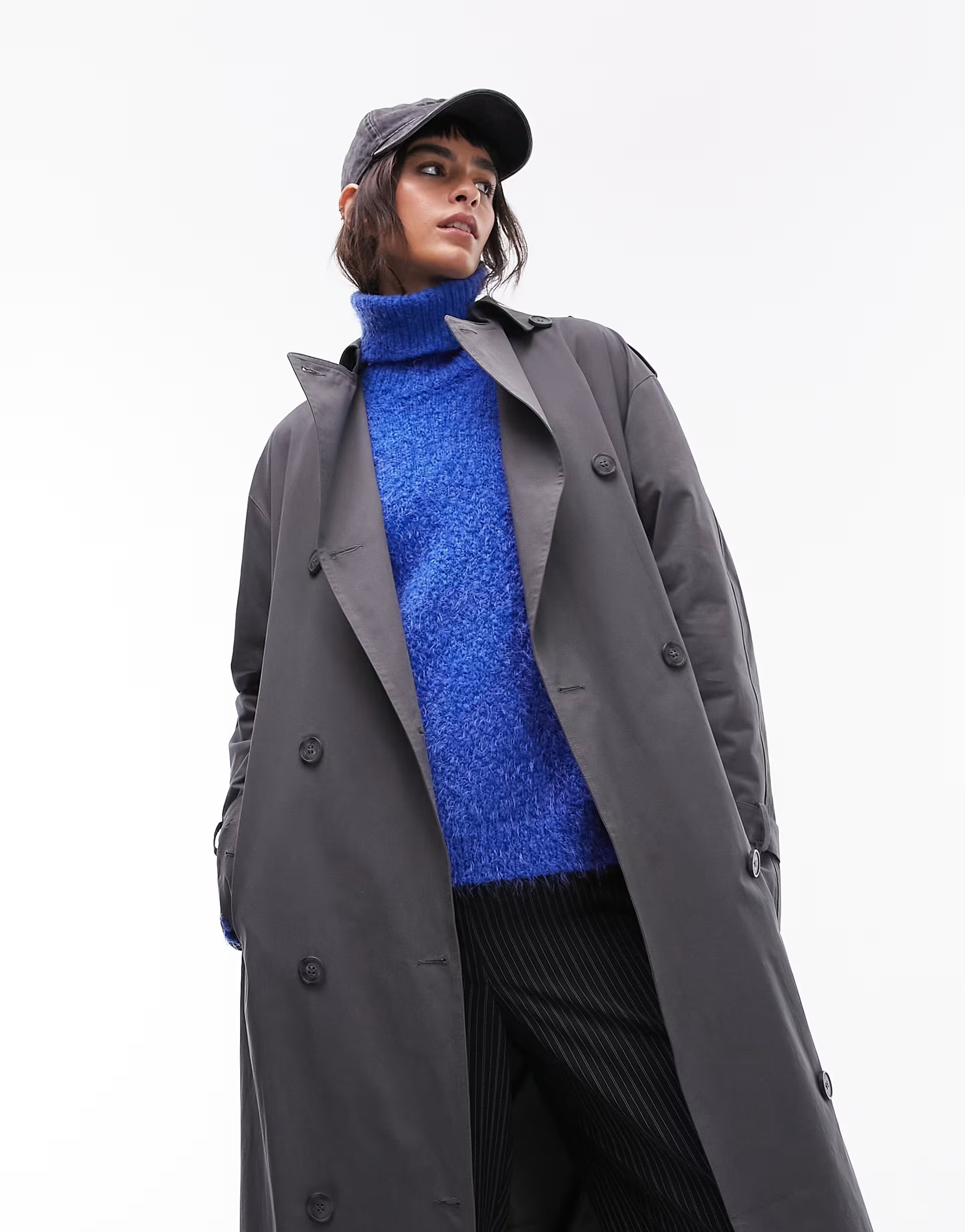 Topshop longline trench coat in charcoal | ASOS (Global)