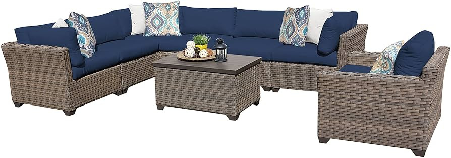 TK Classics MONTEREY-08b-NAVY Monterey 8 Piece Outdoor Wicker Patio Furniture Set, Navy | Amazon (US)