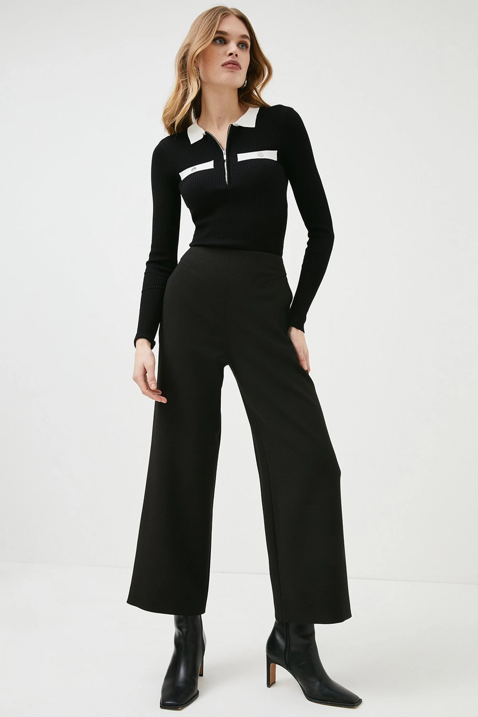 Compact Stretch Cropped Wide Pants | Karen Millen US