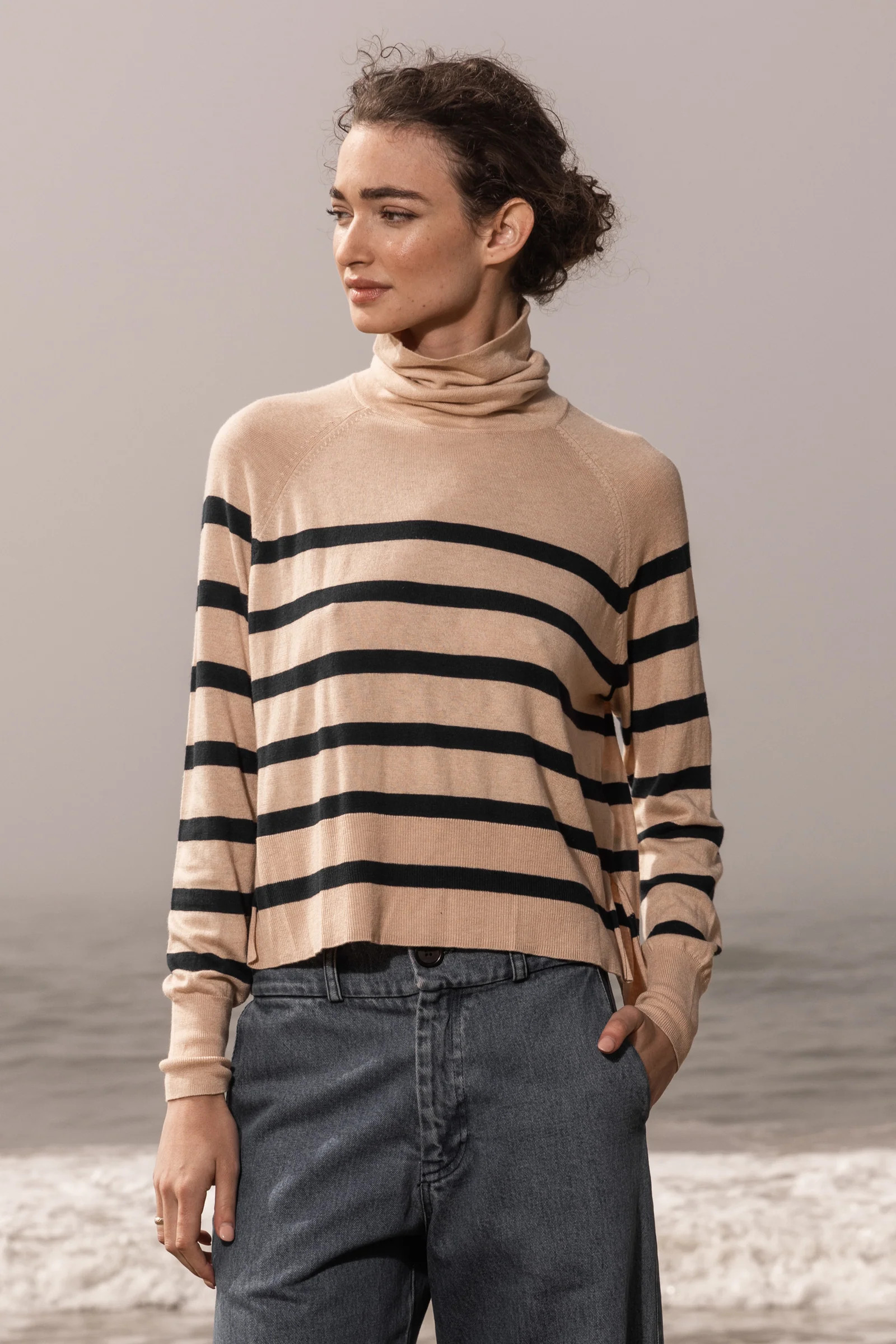Maritime Turtleneck - Sand Stripe | Heidi Merrick
