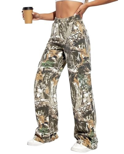 Voghtic Women's Army Fatigue Camo Cargo Pants - High Waist Wide Leg Outdoor Workwear Trousers | Amazon (US)