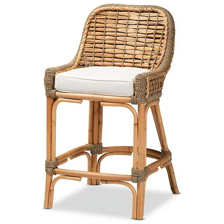 Baxton Studio Kyle Modern Bohemian Natural Brown Woven Rattan Counter Stool with Cushion | Walmart (US)