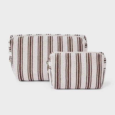 Striped Linen Cosmetic Pouch 2pc Set - Universal Thread™ Brown | Target