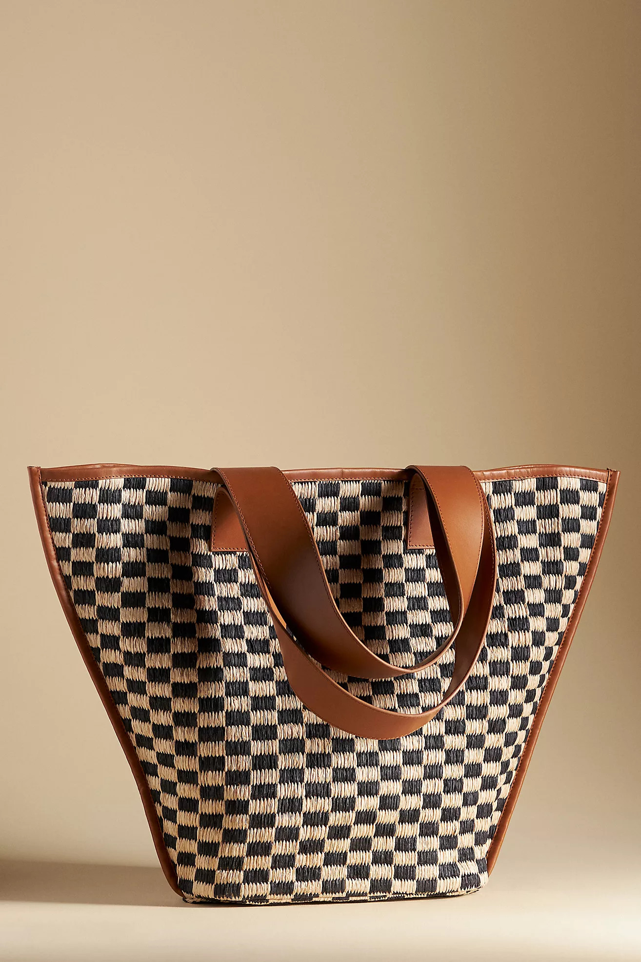 Raffia Checkered Angular Tote | Anthropologie (US)