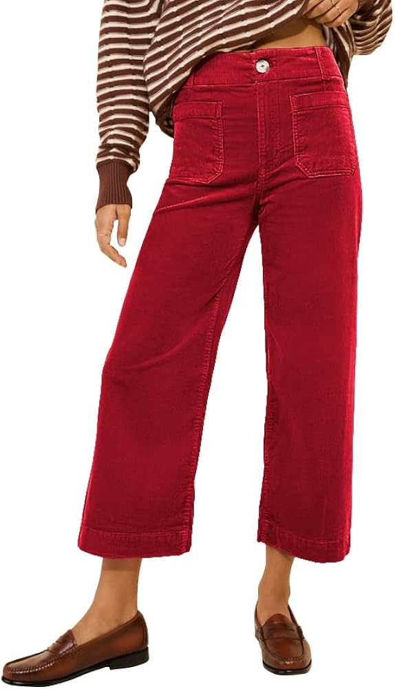 miduo Womens Casual Button Zipper High Waisted Straight Leg Wide Leg Corduroy Pants with Pockets ... | Amazon (US)