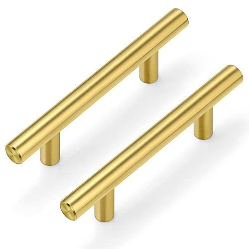 Plustool 30Pack 3''Hole Centers Gold Cabinet Handles-Brushed Brass Cabinet Pulls Gold Dresser Drawer Pulls-Stainless Steel Door Hardware for Kitchen Bathroom Bedroom Furniture-5''Overall Length | Amazon (US)