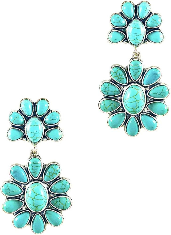 Turquoise Bohemian Medium Metal Fashion Flower Earring No.247 | Amazon (US)