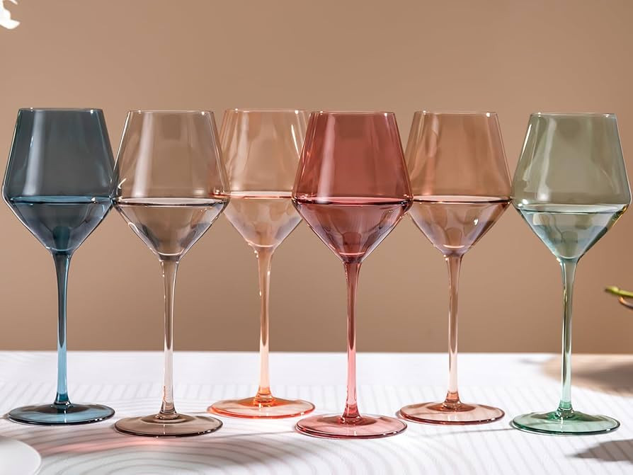 Colored Wine Glasses MutiColor,Vibrant Colored Wine Glasses Set of 6-16oz,Stemmed, Multicolor Win... | Amazon (US)