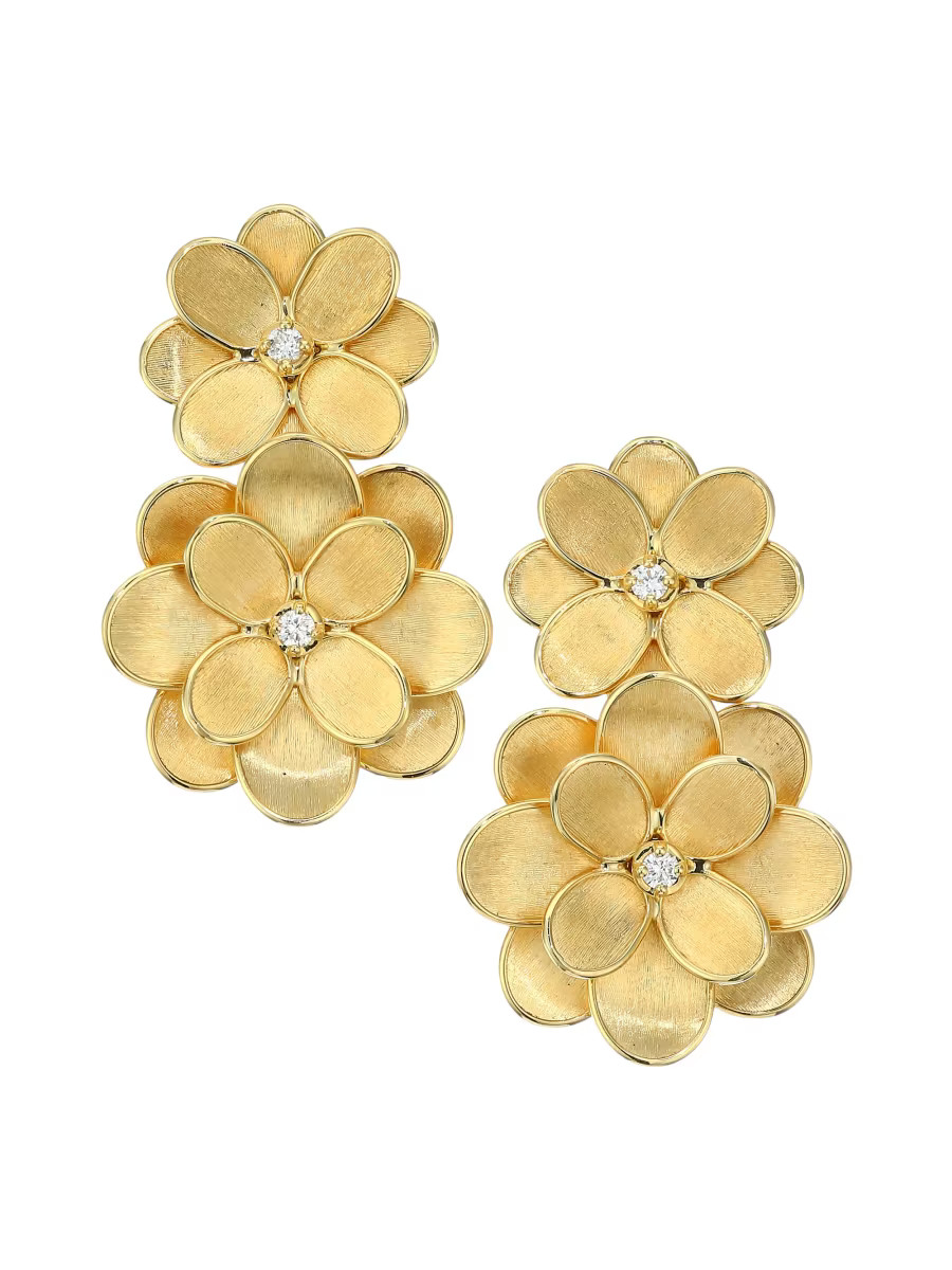 Petali 18K Yellow Gold & Diamond Large Double-Drop Flower Earrings | Saks Fifth Avenue