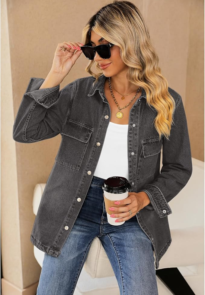 luvamia Jean Jackets for Women 2025 Fall Fashion Oversized Button Down Denim Jacket Western Shack... | Amazon (US)