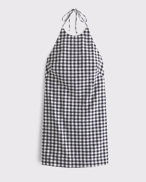 Open-Back Halter Linen-Blend Mini Dress | Abercrombie & Fitch (US)
