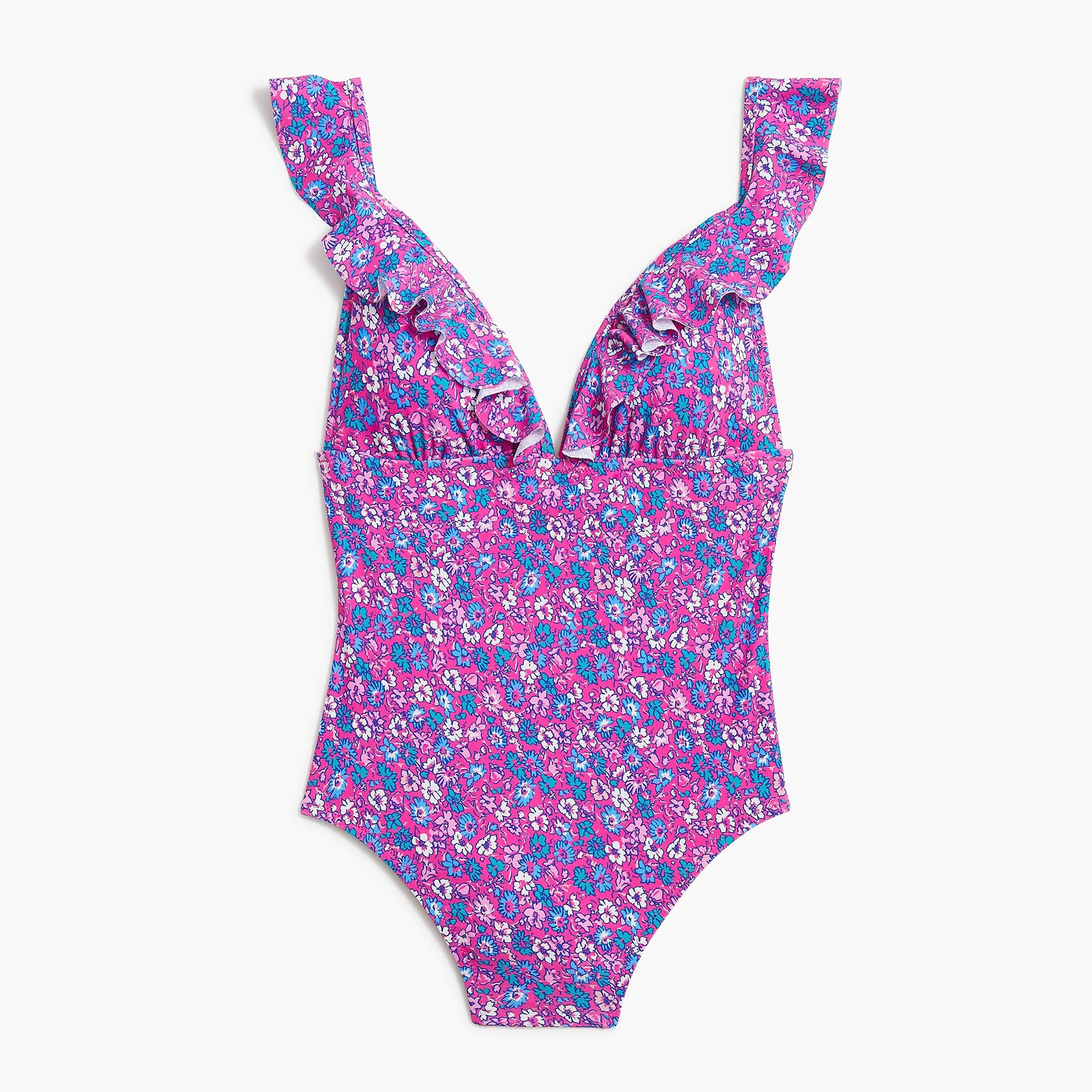 Floral ruffle-shoulder V-neck one-piece swimsuit | J.Crew Factory