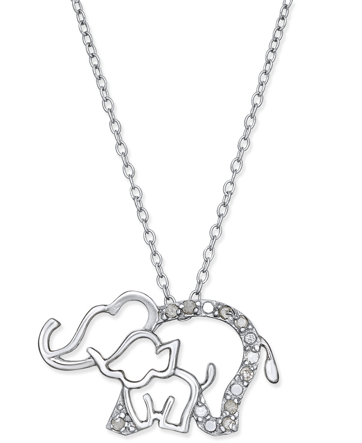 Diamond Elephant and Baby Pendant Necklace (1/10 ct. t.w.) in Sterling Silver - Silver | Macy's