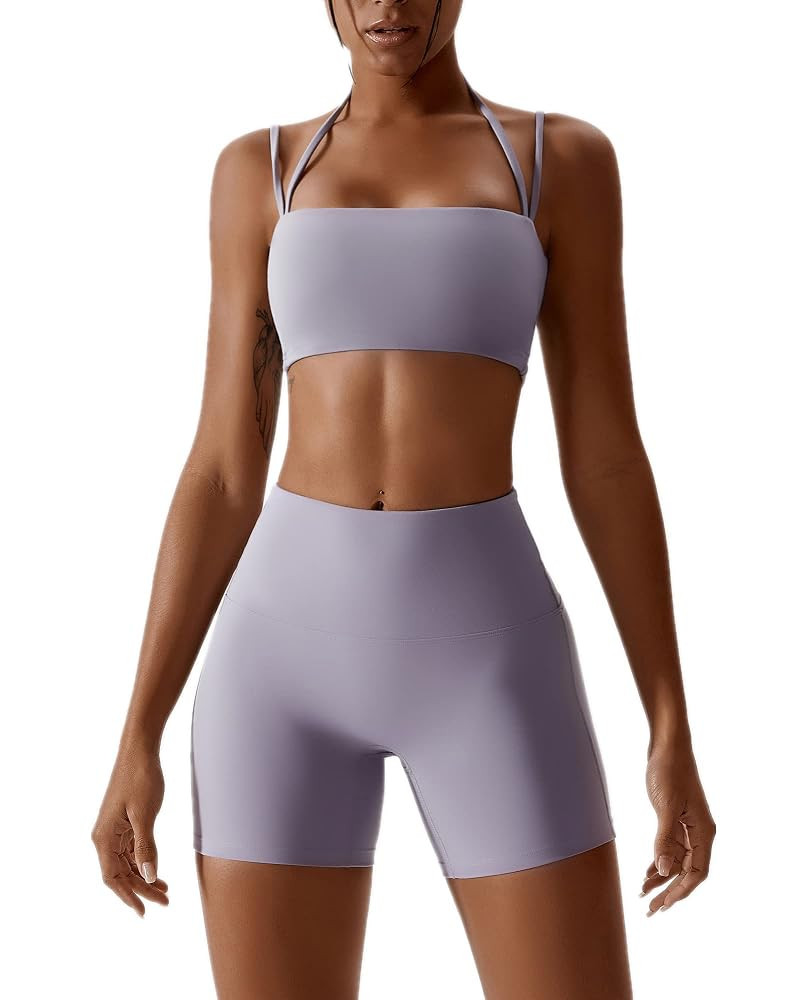 ABOCIW Workout Sets for Women 2 Piece Twist Front Halter Sports Bras High Waist Biker Shorts Exer... | Amazon (US)