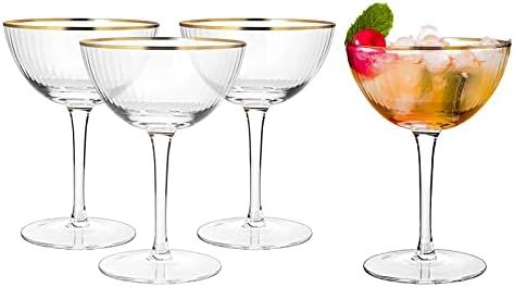 Amazon.com | The Wine Savant Gold Rim Glasses 6 oz, Set of 4 Gold Rim Classic Manhattan Glasses F... | Amazon (US)