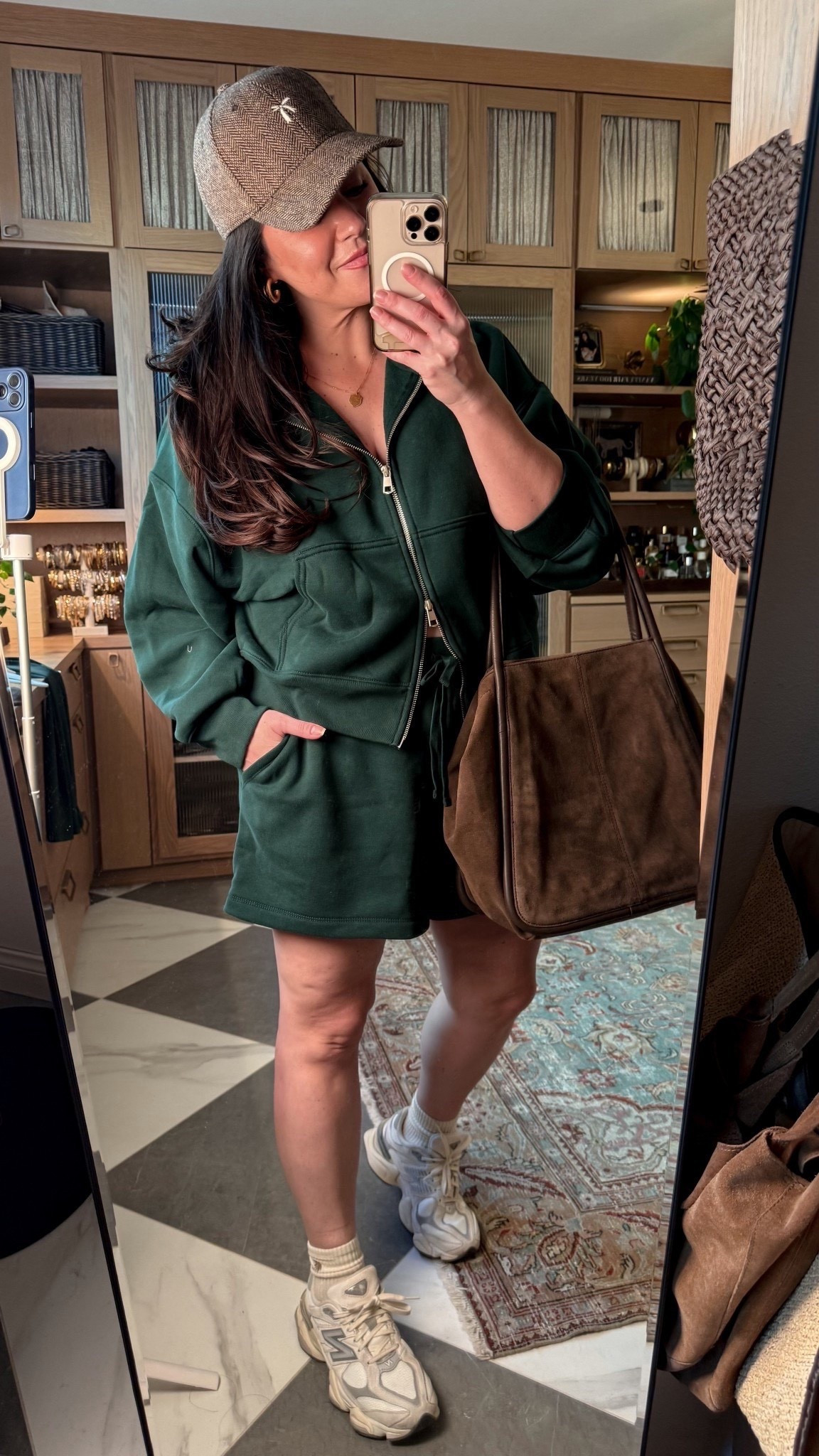 I love this green set so much. Cozy easy and such a cute throw on outfit with sneakers during the colder months.

Wearing a medium in the jacket and a large in the shorts.

I linked a similar suede tote!

#LTKootd #LTKSaleAlert #LTKSeasonal

#LTKMidsize #LTKSeasonal #LTKootd