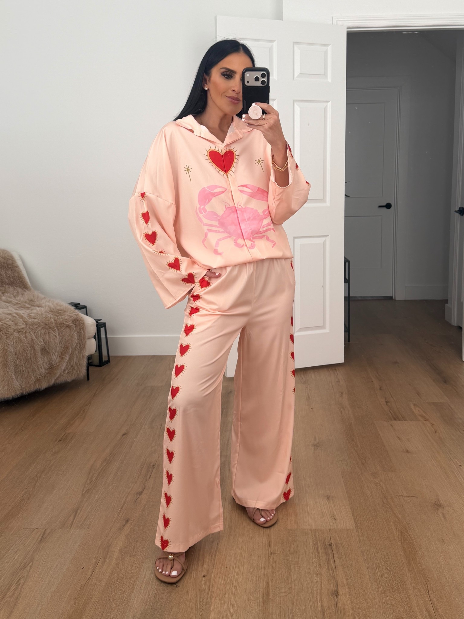 Farm Rio inspired women 2 piece boho pant and button down matching set wearing size medium.