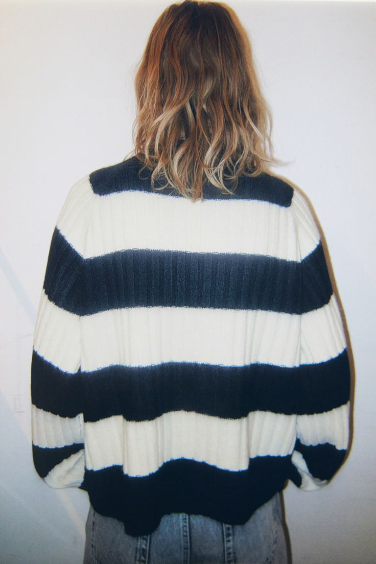 Rib-knit Sweater - Black/cream striped - Ladies | H&M US | H&M (US + CA)