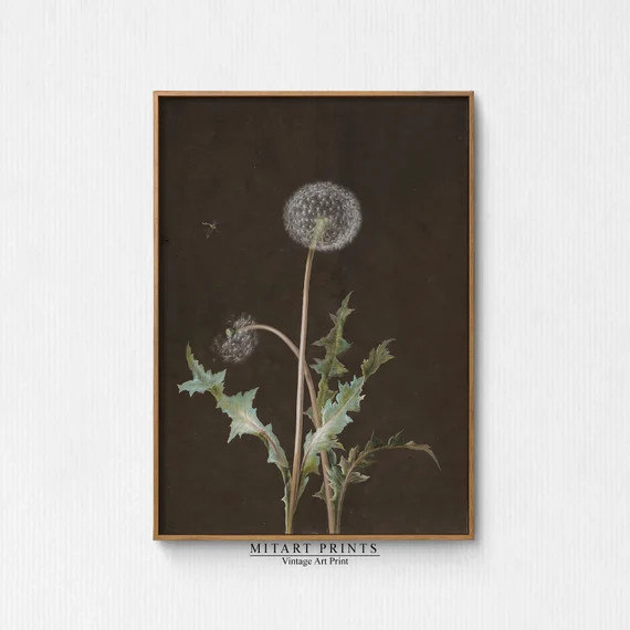 Vintage Dandelion Painting Moody Vintage Flower Print - Etsy | Etsy (US)