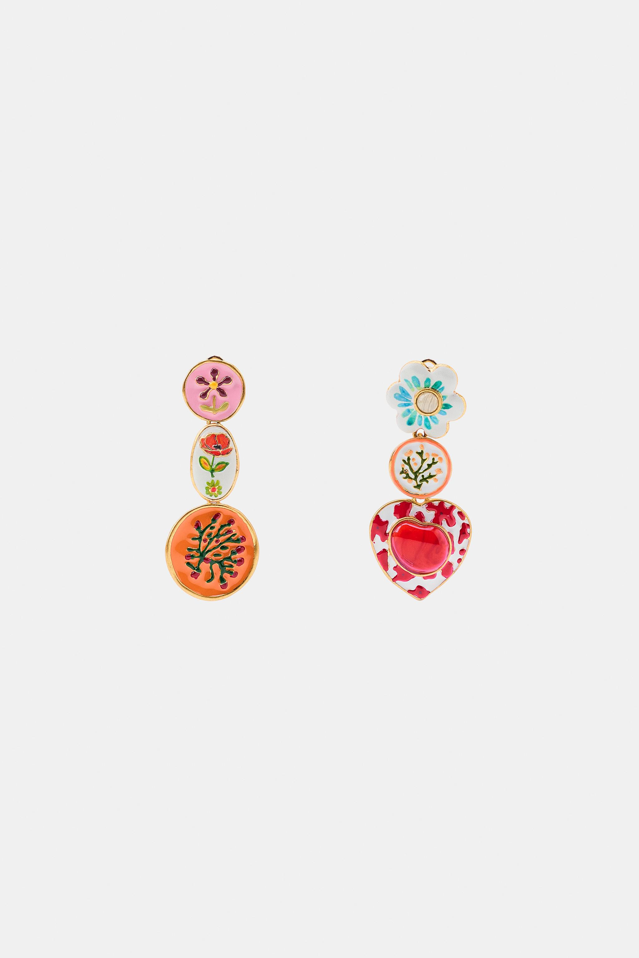Metal drop earrings featuring various colorful resin charms. Butterfly clip closure. | Zara US