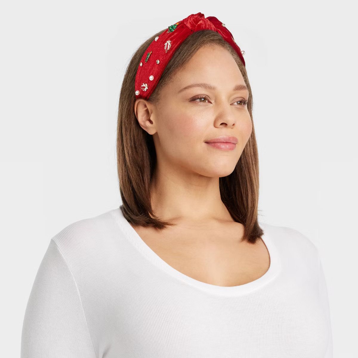 Christmas Tree Charm Velvet Knot Top Headband - Red | Target
