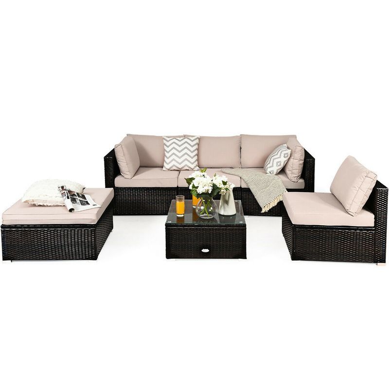 Costway 6PCS Outdoor Patio Rattan Furniture Set Cushioned Sectional Sofa Table Ottoman | Target