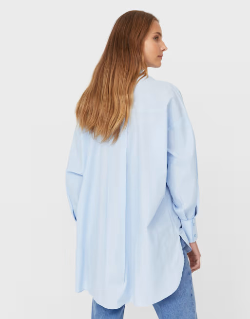 Stradivarius oversized poplin shirt in blue | ASOS (Global)
