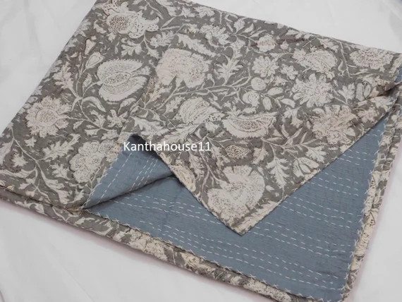 New Floral Print Kantha Quilt Kantha Bedcover Indian Kantha | Etsy | Etsy (US)