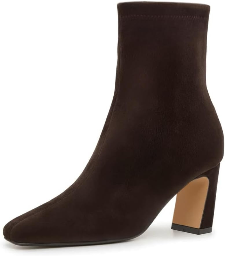 Women's Ankle Boots 2026 Square Toe Chunky Heels Boots Elastic Booties | Amazon (US)