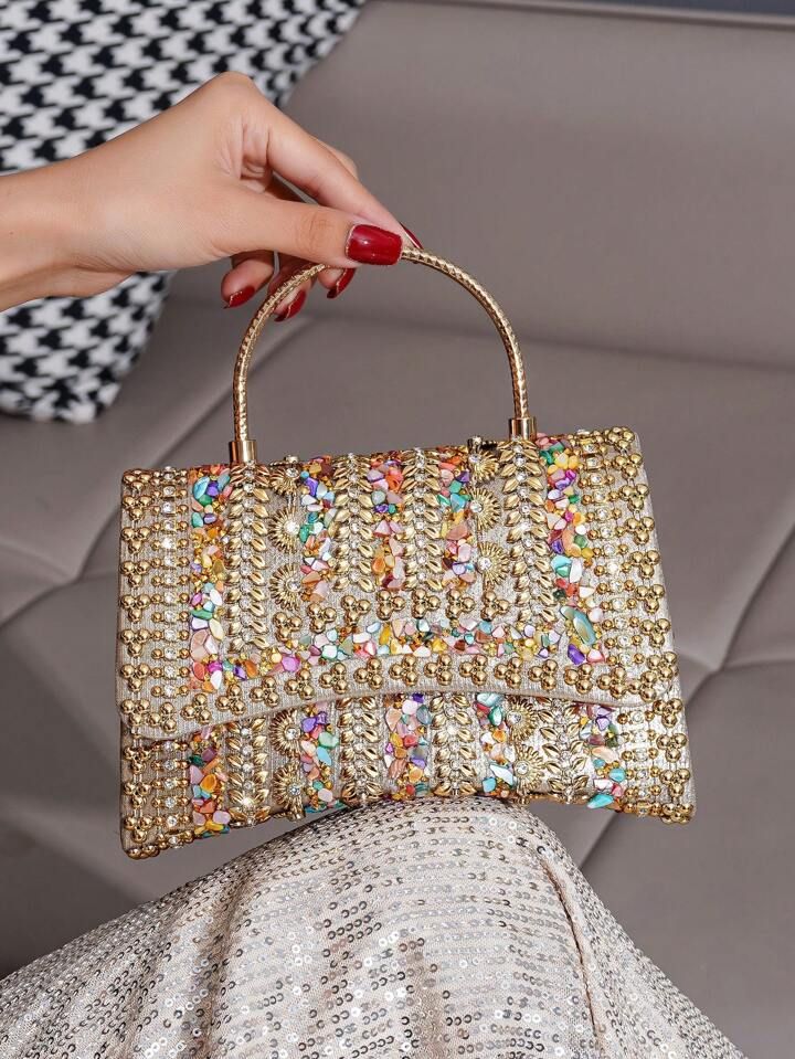 Glittering Gemstones Studded Evening Party Handbag, Heavy Duty Fashionable Bag Perfect For Formal... | SHEIN