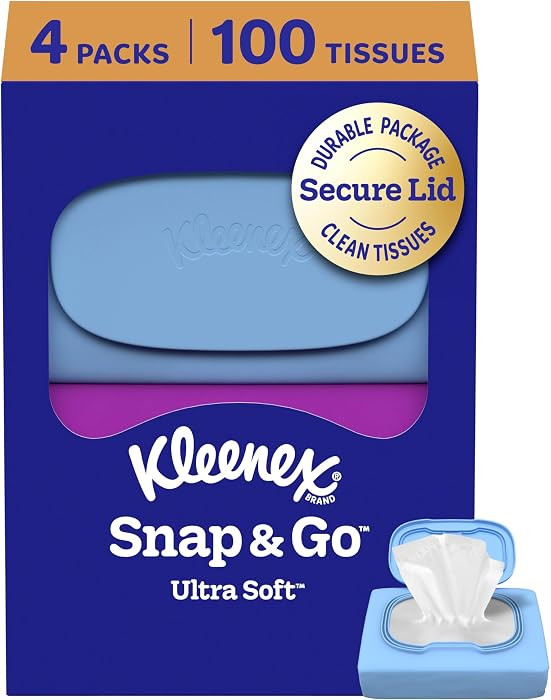Kleenex Snap & Go Ultra Soft Facial Tissues, 4 Packs, 25 Tissues per Pack | Amazon (US)