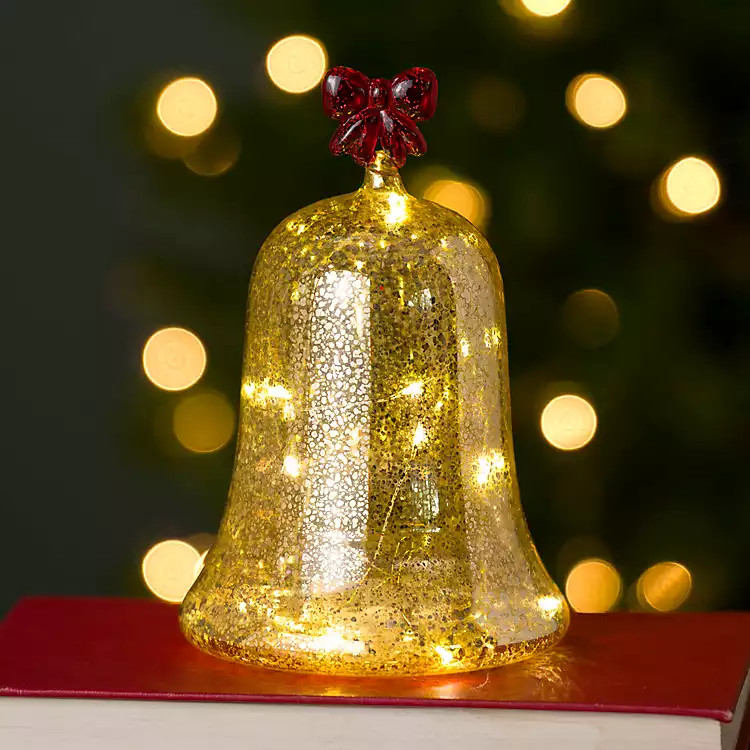 LED Gold Bell with Red Bow, 7 in. | Kirklands