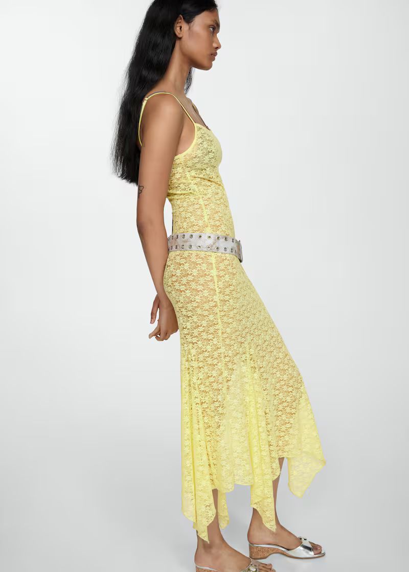Floral lace dress with asymmetrical hem | MANGO (US)
