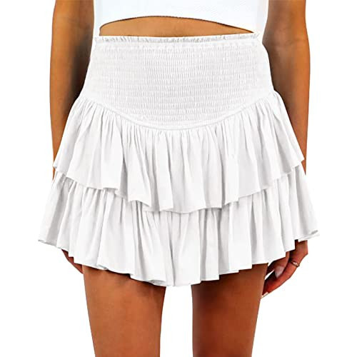 Yuemengxuan Womens Pleated Mini Skirt High Waisted Skorts Ruffle Summer A Line Ruched Casual Skort Y2K Skater Skirts, White, Small | Amazon (US)